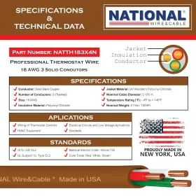 National Wire&cable 313113714734 18/3 50ft. Thermostat Doorbell Hvac 18awg-3c Brown #2