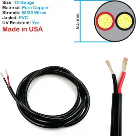Nathw122o4br National Wire&cable - 12 Gauge 2 Conductors Premium 12awg-2c Black #2