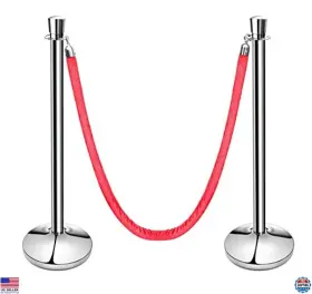 B0131sc95q New Star Foodservice Stainless Steel Stanchions Set Of 2 With 79.5 Inch Red Velvet Rope For Events