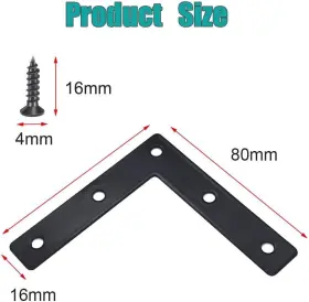 Nfzunw-11 Nfzunw 712288452678 20 Pcs Black Flat Corner Brace Brackets 80mmx80mm Metal Right Angle #3