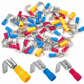 241094-us Notoke 50 Pcs Semi-insulated Piggyback Spade Connectors Quick Red Blue Yellow