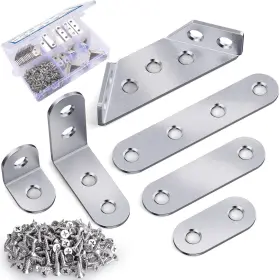65023 Olerqzer 350pcs Universal Stainless Steel Furniture Corner Connectors L Bracket Silver