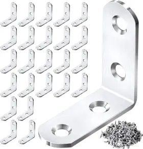 Picralt 702909645381 24pcs Silver L Bracket Corner Sets 90 Degree Brace 1.6 In