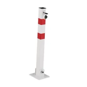 10049684 Relaxdays Folding Steel Parking Barrier Post Height 65 Cm Lockable Square White/red