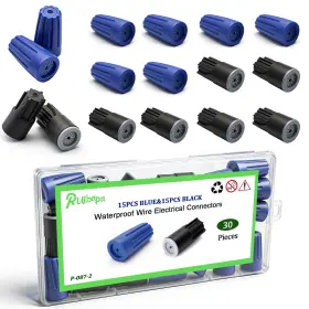 P-087-2 Ruibapa 30pcs Waterproof Wire Nuts 12awg-22awg Blue And Black Electrical Blue&black
