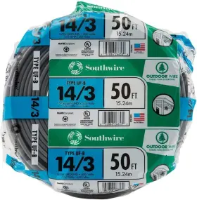 3uf-wgx50 Southwire 13057522 Woods Romex Simpull 14/3uf-wgx50 Type Uf-b Building 50 Ft Gray