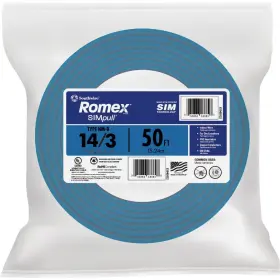 63946822 Southwire Romex Brand Simpull Solid Indoor 14/3 With G Nmb Cable 50ft Coil White