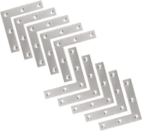 Tiberham 791258413369 Flat L Shaped Corner Bracket 10 Pcs 80 X Mm Stainless Silver