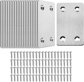 Toppros 764690160467 Pack Of 20 Flat Metal Straight Brace Bracket 0.06inch Thickness Silver Color