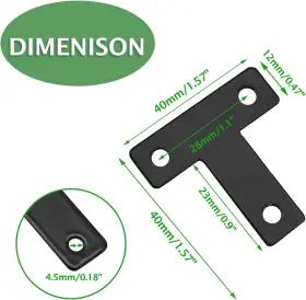 Uenhoy220628-017 Uenhoy 20 Pcs T Shape Flat Mending Plates 40mm X 40x40mm/1.57 Inch X1.57 Black #3