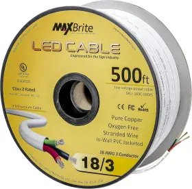 183c-500fs Us Led Superstore 500 Ft. 18awg Low Voltage Cable 3 Conductor White Sleeve In-wall