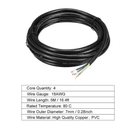 A19031600ux0241 Uxcell Rvv Wire Cable Extension Cord Stranded Pvc Copper 18awg Black #2