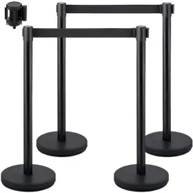 Vevor 840281532926 Crowd Control Stanchion Set Of 4 Pieces 6.6 Ft. Black Retractable Belt