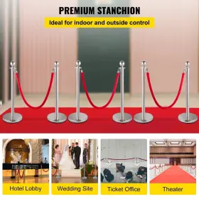 Glzys1.5m3rs6jtzhv0 Vevor 6 Pcs Silver Stanchions Posts Stainless Steel Stanchion Queue Post Red Rop