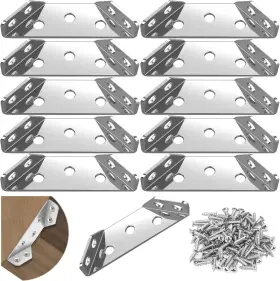 Weitelai 780731906320 10 Pack Universal Stainless Steel Furniture Corner Connectors Silver