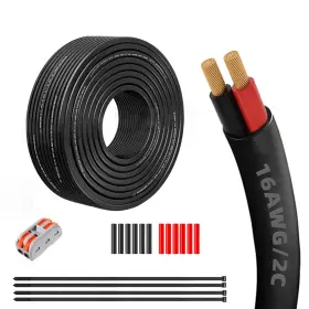 Wire-16-2c-30 Widfdxdre 16 Gauge 100% Pure Copper 2 Conductor 16/2 Flexible Electrical 30ft Black