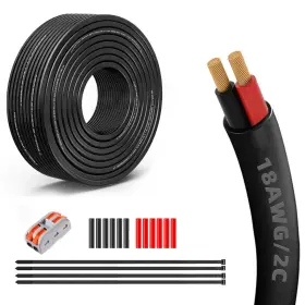 Wire-18-2c-30 Widfdxdre 18 Gauge 100% Pure Copper 2 Conductor Low Voltage Flexible 30ft Black