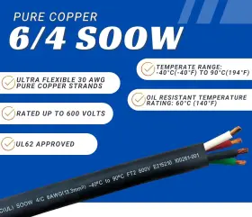 4-soow-x Windynation 6 Gauge 4 Conductor 6/4 Awg Black Soow Portable Power Cable Wire 10 Feet #2