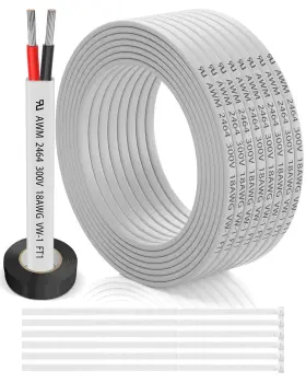 18-2c-30ft-us-pyl Wjrza 18 Gauge Wire 2 Conductor Electrical 30ft Awg Flat Cable
