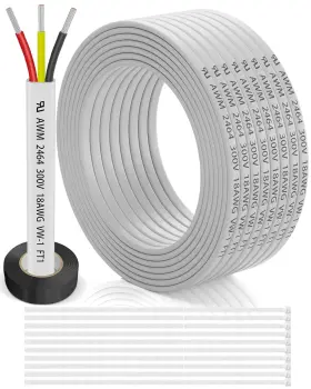 18-3c-50ft-us-pyl Wjrza 18 Gauge Wire 3 Conductor Electrical 50ft Awg Flat White