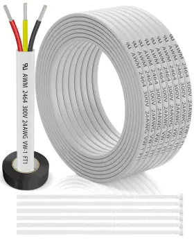 24-3c-30ft-us-pyl Wjrza 24 Gauge Wire 3 Conductor Electrical 30ft Awg Flat Cable Tinn
