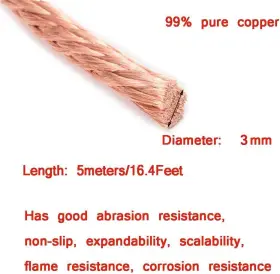 115-215-621 Xmrise Braided Copper Wire Drain Cable Electric Stranded Round Bare Spiral Bronze #2