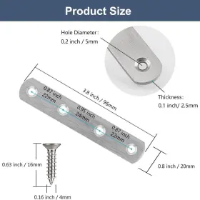 Ldb-pf9620 Yewlaca 8 Pack Flat Straight Brace Brackets 4 Inch Stainless Silver #2