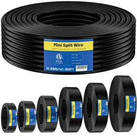 Zonegrace 14awg 4c 150ft 14/4 Mini Split Cable For Heat Pump Hvac Black