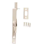 Everbilt 6 Inch Satin Nickel Square Door Corner Steel Flush Bolt 13547. Fixed Price $12.99.
