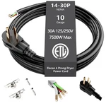 Elecan 4-PRONG Dryer Power Cord 10 Ft Black, 30 Amp Appliance With.... Fixed Price $49.14.