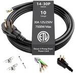 Elecan 4PRONG Dryer Power Cord 8 Ft Black, 30 Amp Appliance With D.... Fixed Price $40.48.