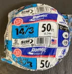Southwire Romex Brand Simpull Solid Indoor 14/3 W/g Nmb Cable 50FT Coil. Fixed Price $55.00.