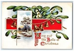 Christmas Postcard Ringing Bells Mistletoe Rockland North Dakota Embossed. Fixed Price $9.72.