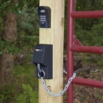 New Mighty Mule Automatic Cable Chain Gate Lock W/ 2X Remotes & Key L500B Gray. Fixed Price $170.00.